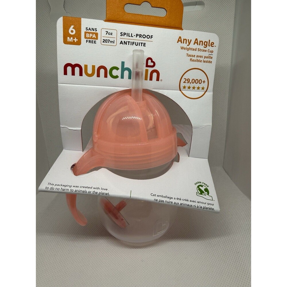 Munchkin Any Angle Click Lock Weighted Flexi Straw Trainer Cup, 7 Ounce, Pink